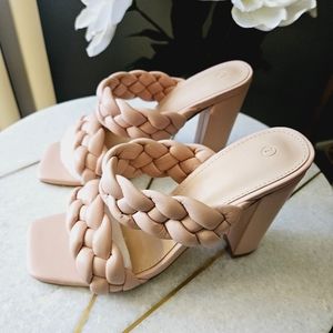 Get summer ready Beautiful Baby Pink Open Toe Braided Heeled Sandals. Brand New